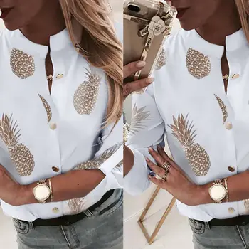 Nou Stil de Stradă port Popular Doamnelor Bluza Femei de Top de Moda pentru Femei cu Maneci Lungi Ananas Imprimate Bluza Tricou Top Tricou Casual