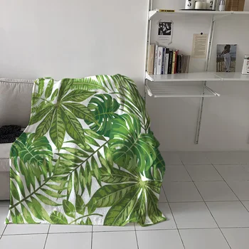 Tropicale cu Frunze Verzi de Plante Tipărite Pătură Flanel Moale Arunca Pătură Mașină de spălat Pături pentru Paturi Personalizate de Călătorie 9770