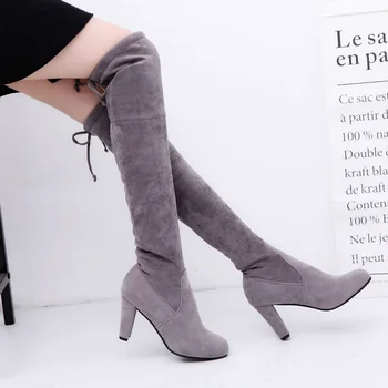 Femei Cizme Sexy Over-the-genunchi Cizme Plus Dimensiune Pantofi de Iarna Femeie Coapsă Ridicat de Boot de Moda de Vest Tocuri Cizme pentru Femei Încălțăminte