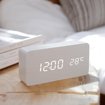 LED-uri din Lemn Ceas cu Alarmă Ceas de Masă de Control Vocal Wake-Up Light Digital Lemn Ceas Deșteptător USB/AAA Alimentat Ceasuri de Masa Decor Acasă