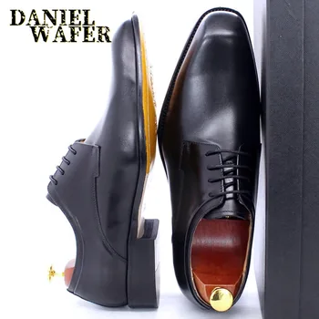 Barbati Oxford, Derby din Piele Pantofi Maro Negru Stil Clasic Toată Taie Dantelă sus Formale Pantofi de Mireasa Rochie de Birou Pantofi pentru Bărbați 9796