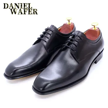 Barbati Oxford, Derby din Piele Pantofi Maro Negru Stil Clasic Toată Taie Dantelă sus Formale Pantofi de Mireasa Rochie de Birou Pantofi pentru Bărbați