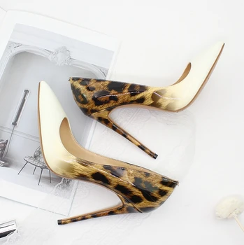 Femei Sexy Genuine piele de Oaie Piele de 10CM High Heels Leopard de Imprimare Pantofi Office Lady Subliniat Toe Pompe Rochie Marime Mare C011B