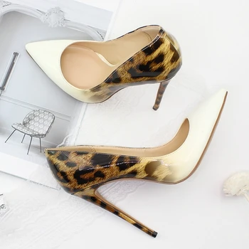Femei Sexy Genuine piele de Oaie Piele de 10CM High Heels Leopard de Imprimare Pantofi Office Lady Subliniat Toe Pompe Rochie Marime Mare C011B