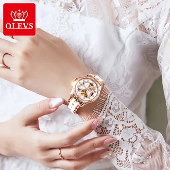 OLEVS Brand de Top Femei Mecanice Ceas de Moda Elveția Brand de Lux Doamnelor Încheietura Ceas Automatic Designer de Cadou Pentru Femei