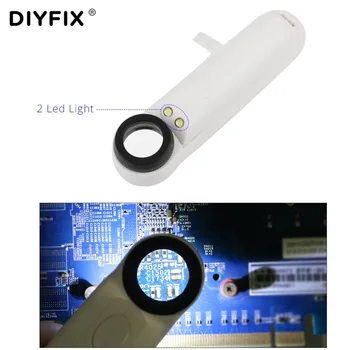 DIYFIX 2 LED-uri de Lumină Portabile de Citire cu Lupă Lupă Optic 40X Lupă de Sticlă Mâner Ergonomic(Bateriile nu sunt incluse)