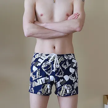 Bărbați Boxeri Pantaloni Scurti Casual De Bumbac Somn Chiloți De Calitate Carouri Liber Confortabil Homewear De Desene Animate De Imprimare Chilotei