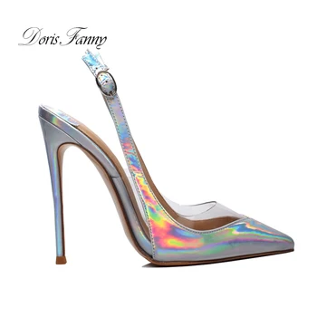 Doris Fanny Clasic de dimensiuni mari sexy 12cm stilet de argint Tocuri inalte Sandale femei pantofi femei Pompe Petrecere de nunta pantofi de sex feminin