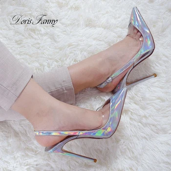 Doris Fanny Clasic de dimensiuni mari sexy 12cm stilet de argint Tocuri inalte Sandale femei pantofi femei Pompe Petrecere de nunta pantofi de sex feminin