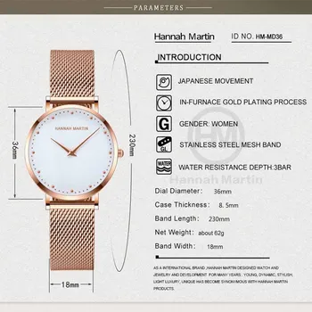 Hannah Martin Afaceri de Moda Doamnelor Ceasuri de Lux, Marca Cuarț Ceas de sex Feminin Cadouri pentru Femei Viață Impermeabil Ceas Reloj Mujer