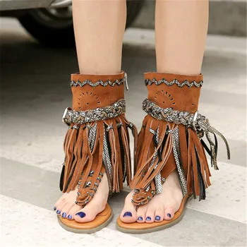 Retro Franjuri Femei Sandale Gladiator Piele Naturala Inaltime Creșterea Flip Flops Ciucuri De Vară Casual Pantofi Pentru Femeie