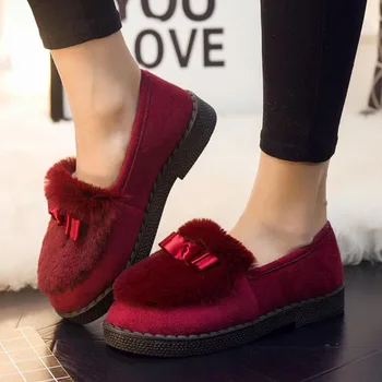 Noi 2020 Toamna Iarna Femei Balerini Fundita Blană Cald Confort Bumbac Pantofi Femei Mocasini Cald Pufos Zapatos De Mujer