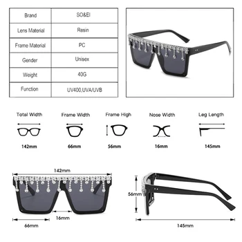 DECI&EI de Moda Supradimensionate Un Pătrat Bucată de Lux Strasuri pentru Femei ochelari de Soare Vintage Unghii Diamond Ochelari de Nuante Bărbați Ochelari de Soare