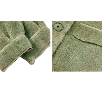 Avocado verde de lână de miel haină de blană de sex feminin toamna și iarna 2020 nou imitație de catifea secțiunea lung vrac rever groasă haină de lână