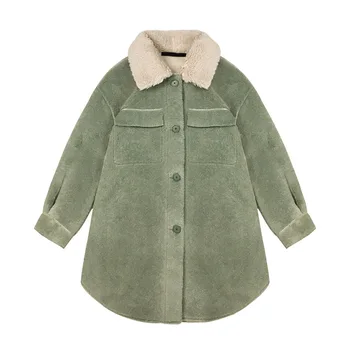 Avocado verde de lână de miel haină de blană de sex feminin toamna și iarna 2020 nou imitație de catifea secțiunea lung vrac rever groasă haină de lână