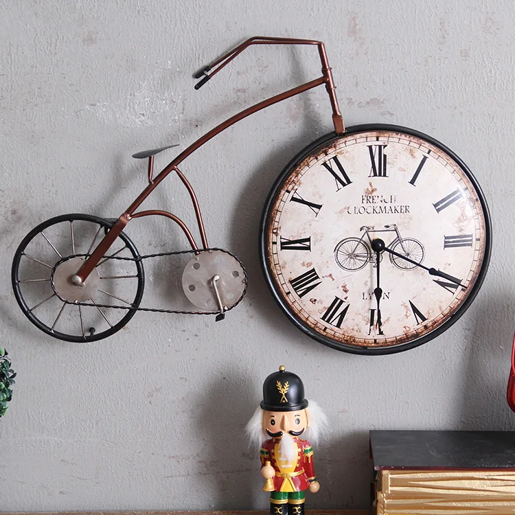 Stil American Retro Creative din fier forjat biciclete ceas ceas de perete de epocă vechi de biciclete de decorare perete mut ceas Ornamente reducere ~ Ceasuri \ www.antena1slobozia.ro